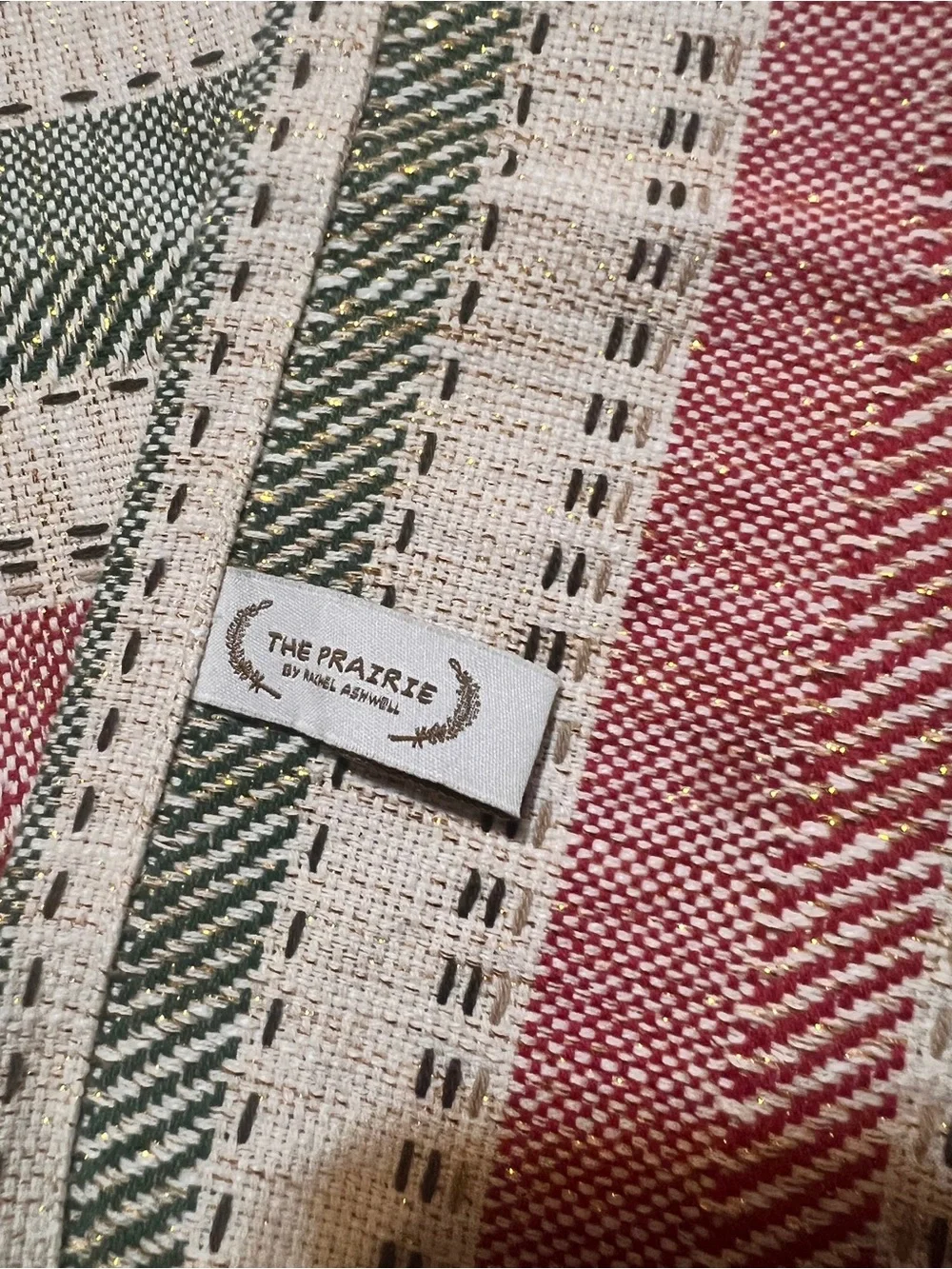 The Prairie Rachel Ashwell Table Runner 81x16.5 Holiday  Red Green Beige Gold